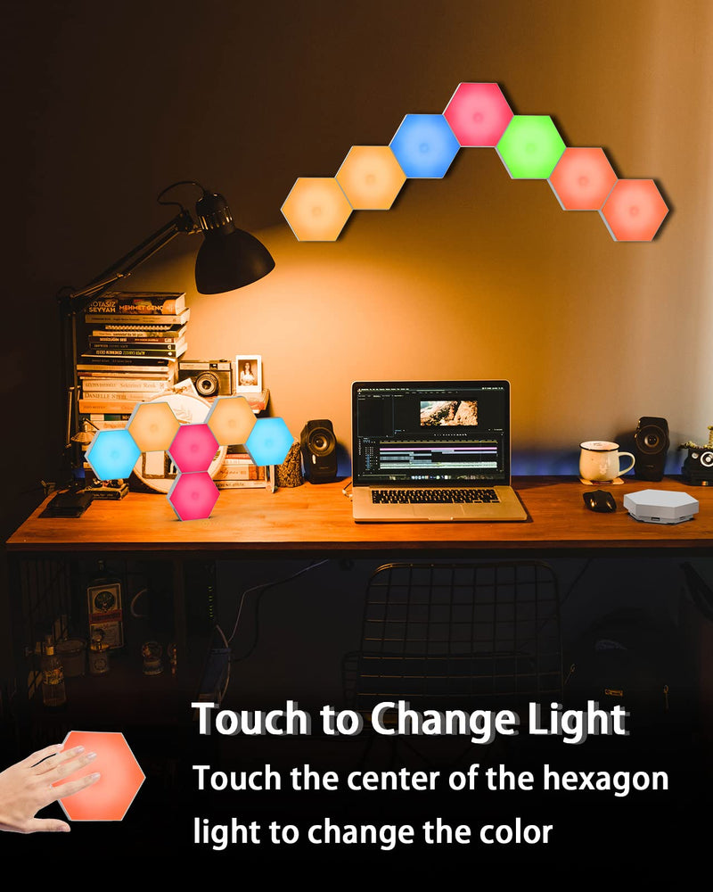 Hexagon Lights, Touch-Sensitive Hexagon Wall Lights, Hexagon Lights for Wall Led with Remote and USB Power Supply, Spliceable LED Light Wall Panels Gift for Kids, Adults（6 Packs）