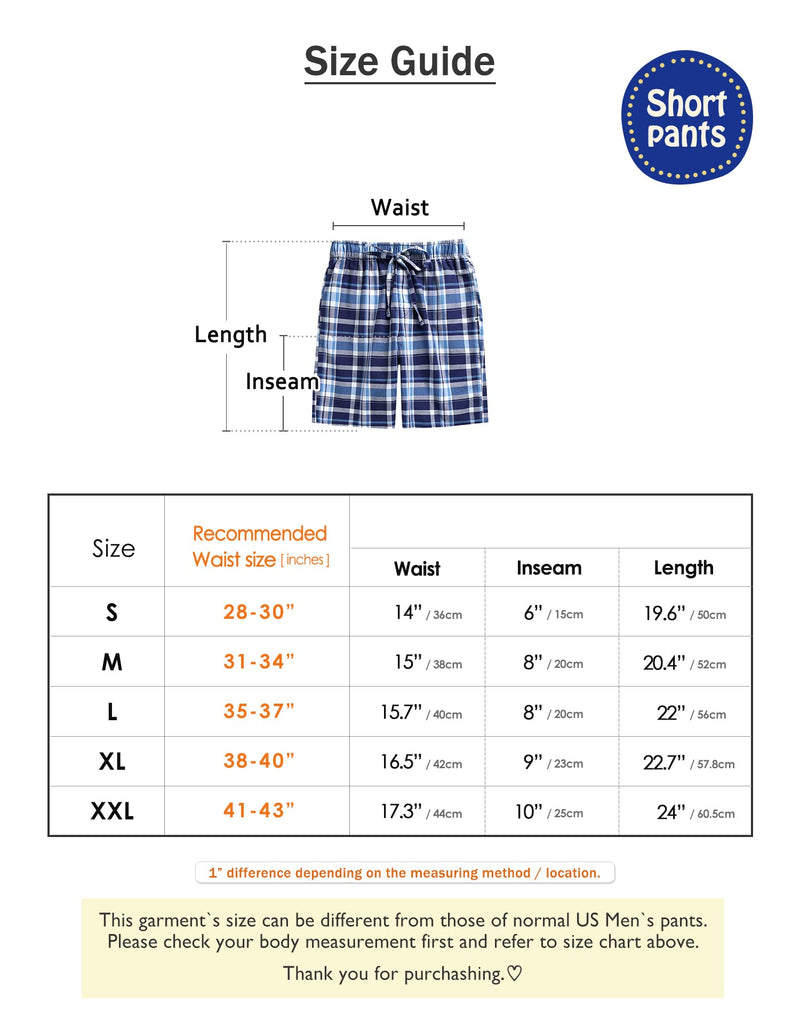 TINFL Cotton Short Lounge Pants for Men - 100% Woven Soft Plaid Check Lounger Sleeping Pajama Pants with Pockets Large C-sb002-darkgrey