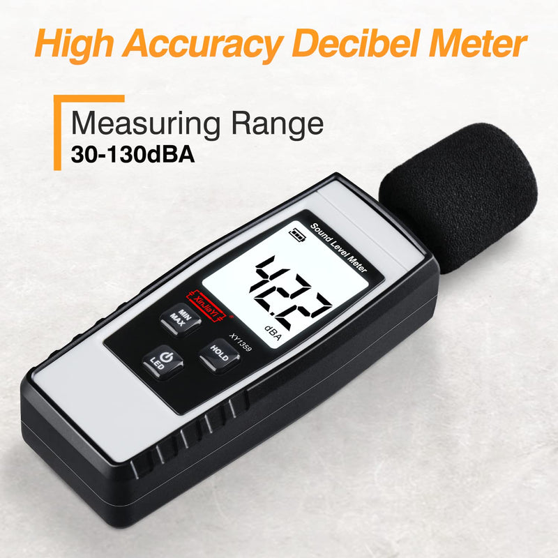 XinJiaYi Decibel Meter, Portable db Meter (Sound Level Meter), Digital Noise Meter, Range 30-130 dB(A) dB Meter, Noise Level Sound Monitor Tester Gray