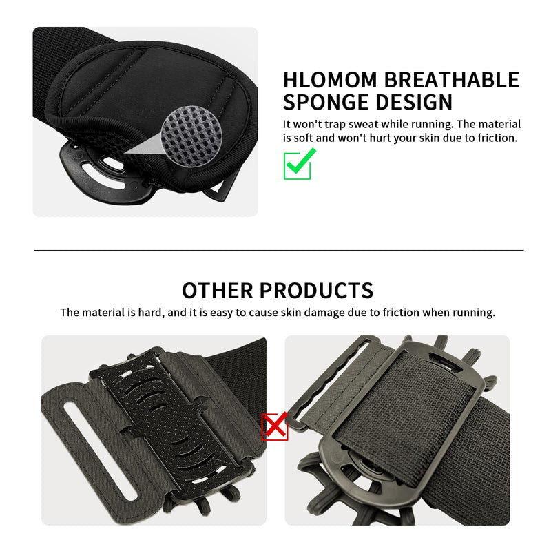 【2023 New】 HLOMOM Phone Holder for Running,Wristband Fits 4.7-7.5'' Phones Sports Armband 360°Rotation & Detachable for iPhone 14/14Pro/13ProMax/12/Pro/Pro Max/XS/8/7/6, Samsung Galaxy (S) Wristband 5.5-11'' Black