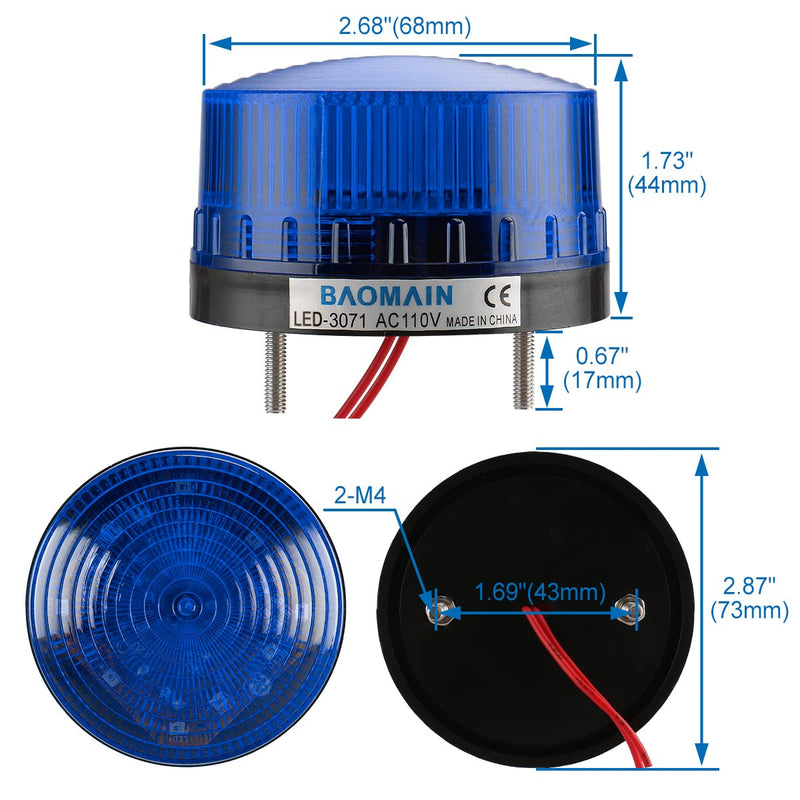 Baomain Blinking Signal Round Warning Light LED-3071 AC 110V 3W Blue