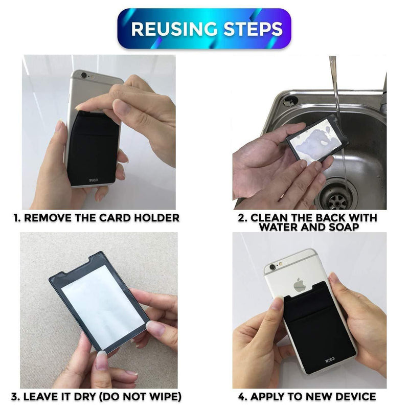 [2pc] 3 in 1 RFID Blocking Metal Plate Phone Card Wallet - Double Secure Pocket - Mounts to Magnets -Self Adhesive Credit Card Holder Phone Wallet Sticker for All Smartphones(Black) Black