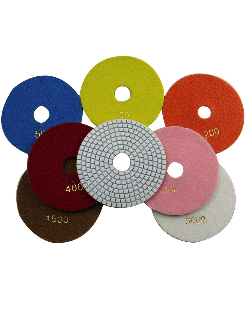 Konfor Diamond 5 Inch Wet Polishing Pads for Granite Marble Travertine Terrazzo Engineered Stone (Pack of 7)