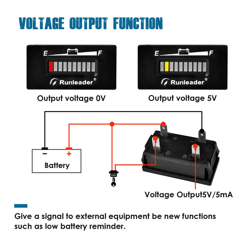 Runleader 12/24V 36V 48V LED Battery Capacity Meter - Charge and Discharge Monitor,Used for Lead-Acid Battery,Works on Golf Club Forklift Scrubber Machine RV Racing Kart(RL-BI028-48V) RL-BI028-48V