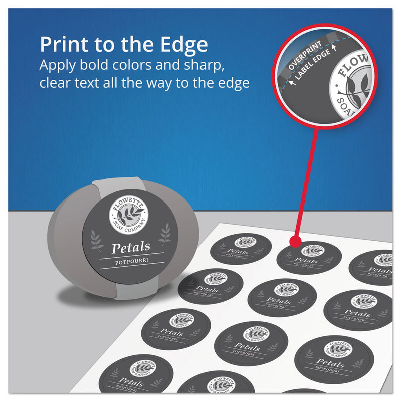 Round Print-to-the-Edge Labels, 2" dia, Glossy Clear, 120/Pack