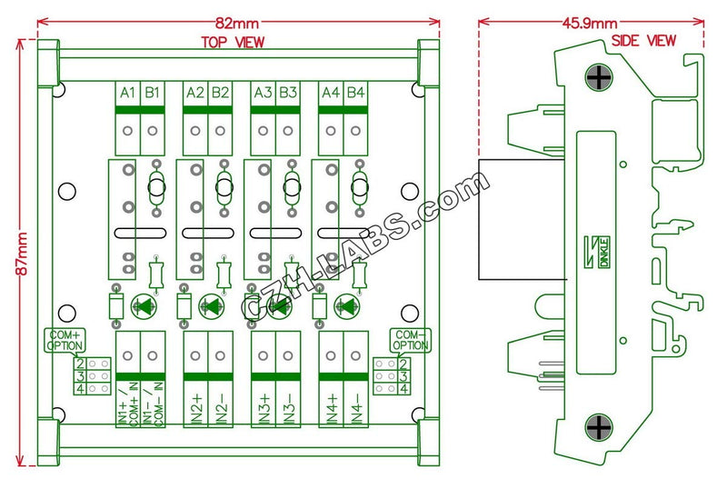 Electronics-Salon DIN Rail Mount DC5V 4 Channels DC-AC 2Amp G3MB-202P Solid State Relay SSR Module Board.