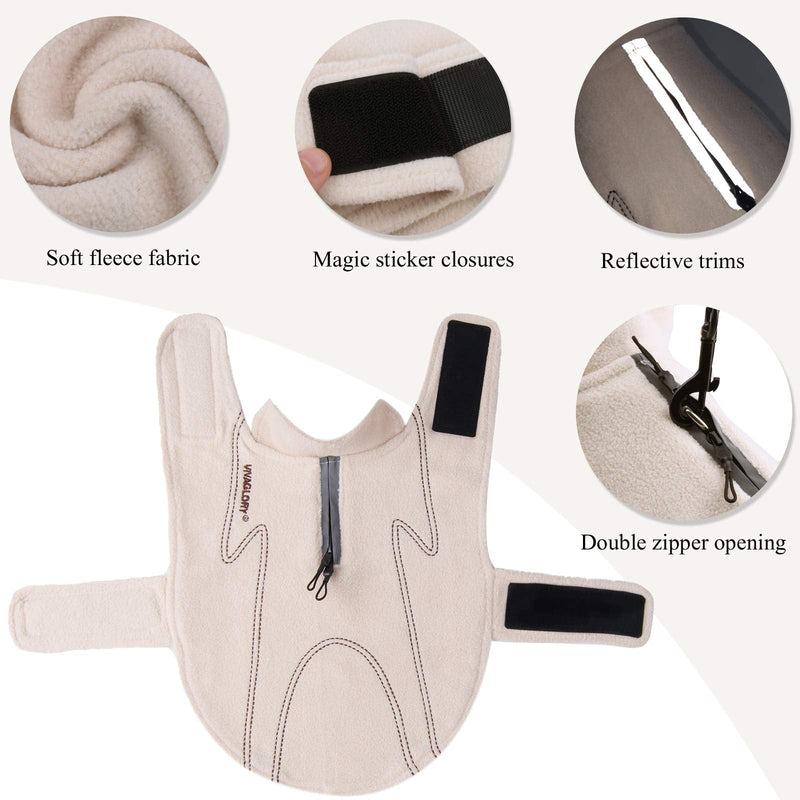 VIVAGLORY Dog Coat Fleece Jacket Vest for Small Medium Large Dogs Puppy Windproof Warm Clothes for Cold Weather, Beige, XXS