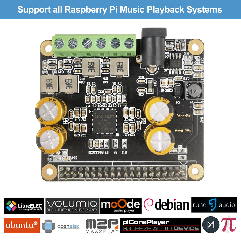 Raspberry Pi Audio Amplifier 2x80W Peak Output Class D HiFi AMP Pro Hat Featuring 192KHz/24bit MA12070P Support Volumio, MoOde, Raspbian,and LibreELEC