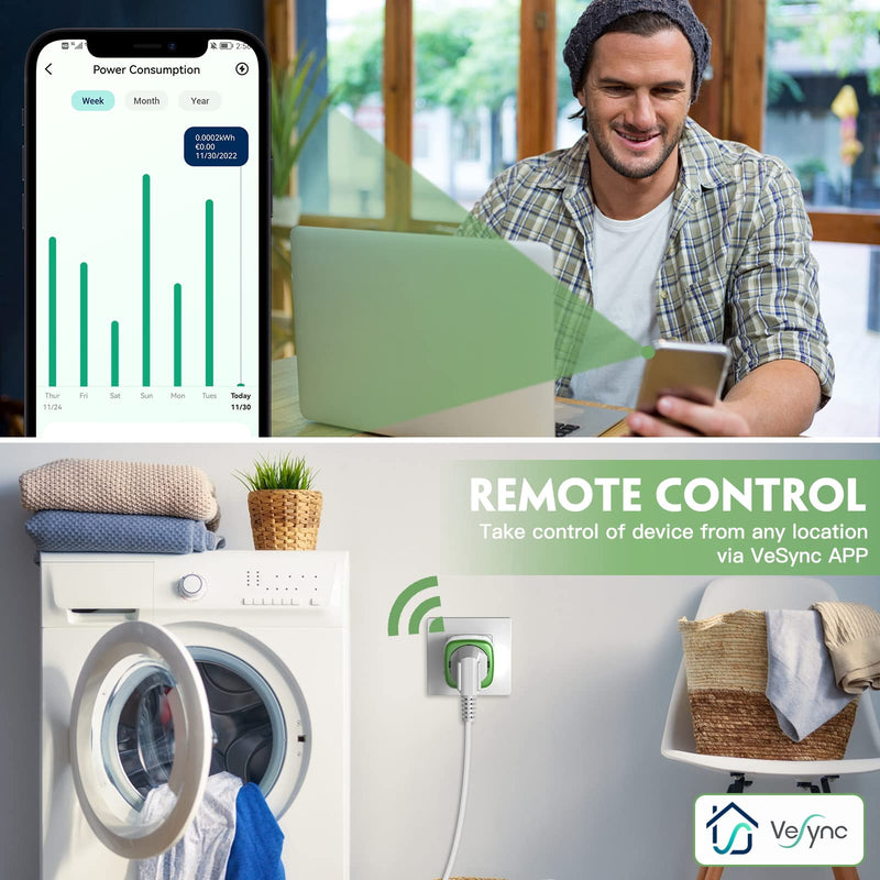 WiFi socket with power measurement - power consumption energy cost meter voice control with Alexa/Google Home electricity meter WiFi Smart Plug Home 4PC 4-piece