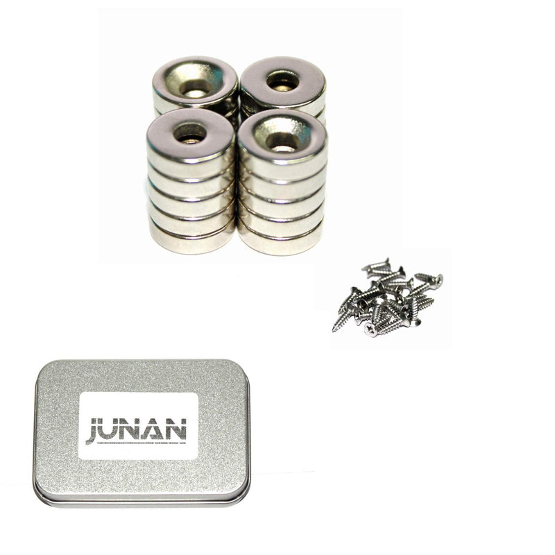 Neodymium Disc Countersunk Hole Magnets,JUNAN 20 Pack 0.37 inch Dia x 0.1 inch Thick Hole 0.13 inch Strong Permanent Rare Earth Magnets with 20 Screws