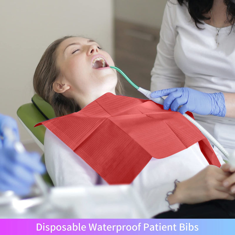 Annhua Dental Bibs Disposable Patient Bibs Waterproof Tattoo Piercing, Dentist Bib 3 Ply Dental Paper Napkins Embossed Tray Covers - 13" x 18"|Red|Pack of 60 Red