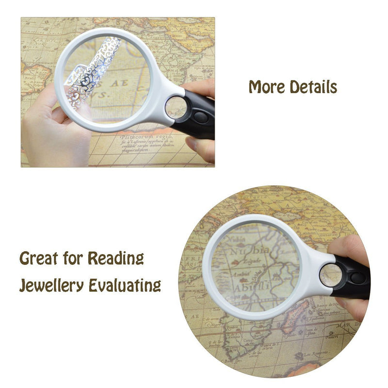 2 Pack Magnifier 3 LED Light, Marrywindix 3X 45X Handheld Magnifier Reading Magnifying Glass Lens Jewelry Loupe