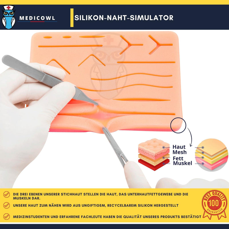 Seam training set | Suturing training + wound suturing video course in German | 33 pieces in a compartment case | Silicone seam simulator || Wound suturing practice set | Ideal Gift for Medical Students (Black) Black