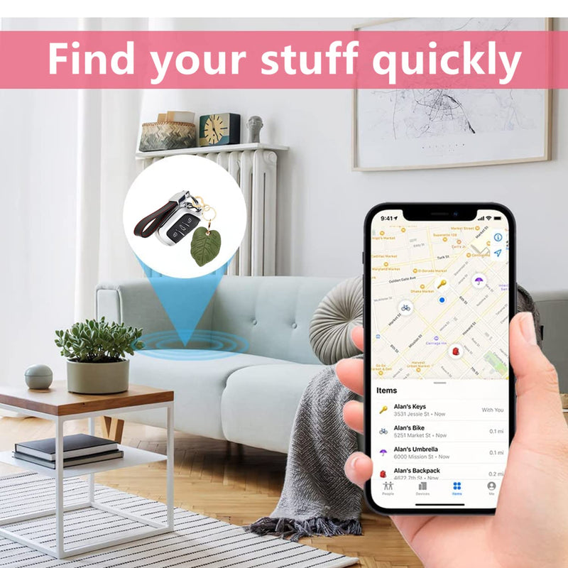 Leather Keychain Holder Case Compatible with Apple AirTag, Cute Protective Air Tag Cover with Keychain Ring, Anti-Scratch Finder GPS Tracker Case for Wallet Keys(Small Leaves) Small leaves