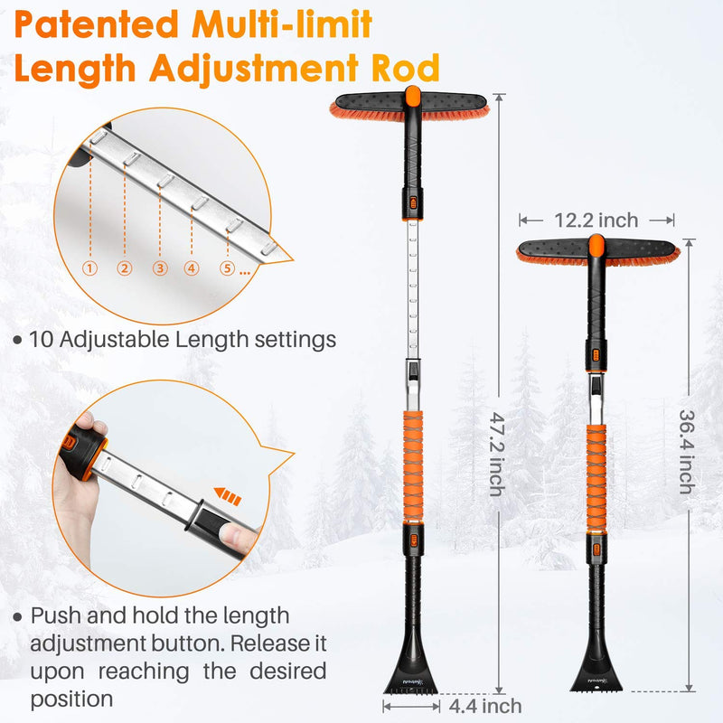 AstroAI 47.2" Ice Scraper and Extendable Snow Brush for Car Windshield and Foam Grip with 360Â° Pivoting Brush Head for Christmas Car Auto Truck SUV(Orange) Medium orange