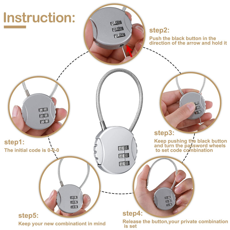 4 Pieces 3 Digit Combination Locks Combo Number Locks Luggage Lock Waterproof Travel Padlocks for School Gate Fence Cabinet Toolbox Suitcase Gym, Hasp Storage (Black, Silver )