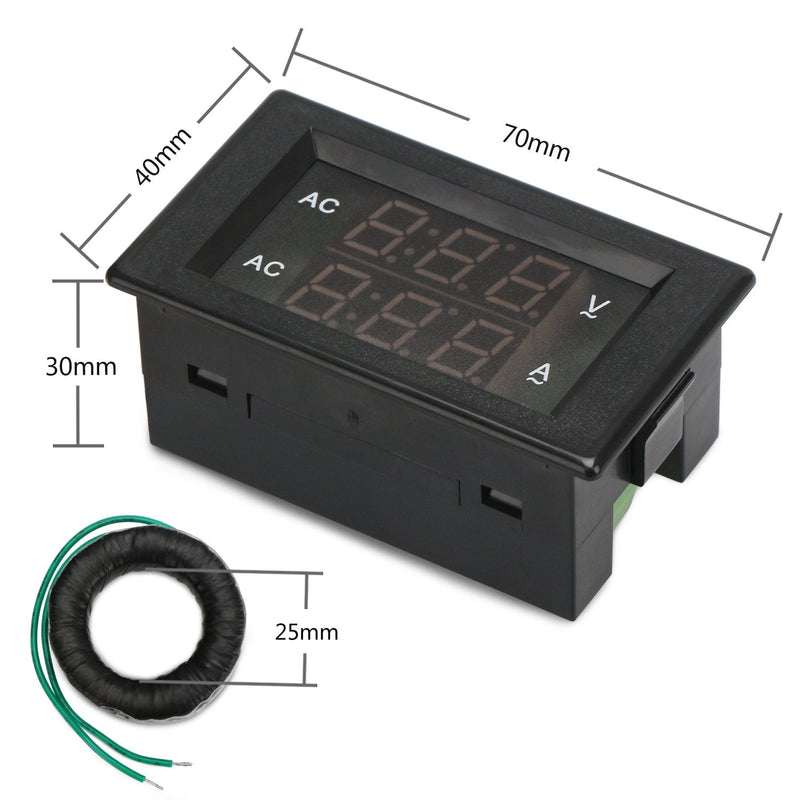 Volt Amp Meter, DROK AC 500V 200A Digital Voltmeter Ammeter Panel, 0.39 Inches LED 2in1 Multimeter, 2-Wire Voltage Amperage Tester Gauge with Current Transformer