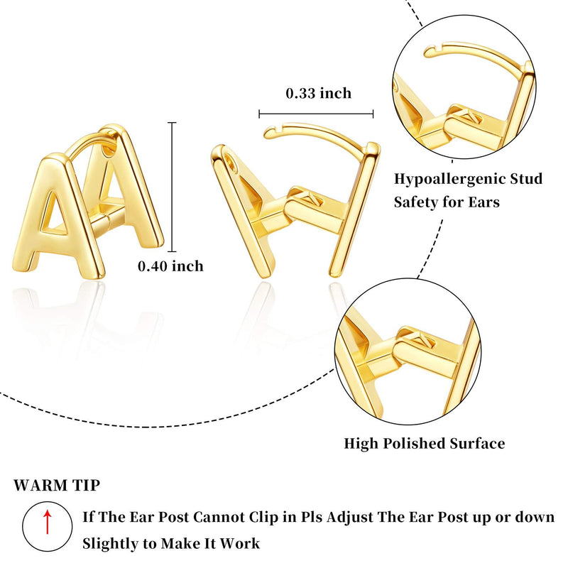 Initial Stud Earrings for Women 14K Gold Plated 26 Letters A-Z Earrings Valentine's Day Jewelry Gifts A-Gold