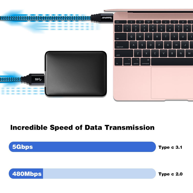 Type C to Micro B Cable, iSeekerKit USB 3.0 USB-C to Micro USB 1Ft Charge & Data Sync Cable Compatible for Samsung Galaxy S5/ Note 3, Toshiba Canvio, WD External Hard Drive Red&Blue