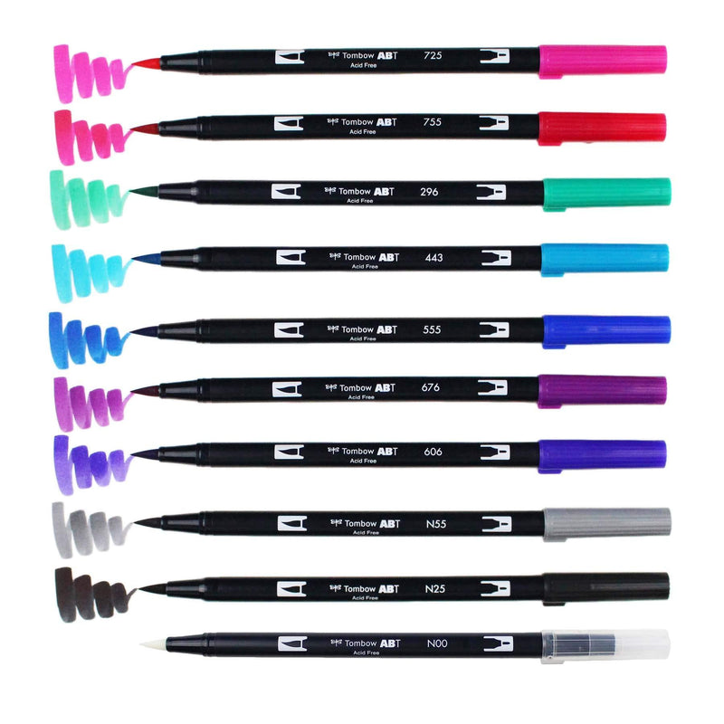 Tombow 56188 Dual Brush Pen Art Markers, Galaxy, 10-Pack. Blendable, Brush and Fine Tip Markers