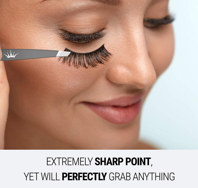 Professional Stainless Steel Slant Tip Tweezer For Men & Women - The Best Precision Eyebrow Tweezers Pluckers For Shaping Eyebrows & Hair Removal -Slanted Twizzers/Plucker- Brow Plucking black