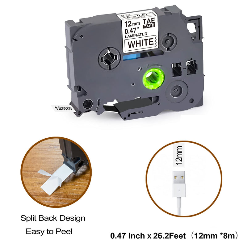 5 Pack P Touch Label Tape White Label Maker Tape 12mm 0.47 Compatible for Brother TZ Tape 12mm 1/2 inch Black on White TZe231 TZ231,Ptouch Label Tape for Brother PTD600 PTD210 PTD400AD PTD450 PTH100 5