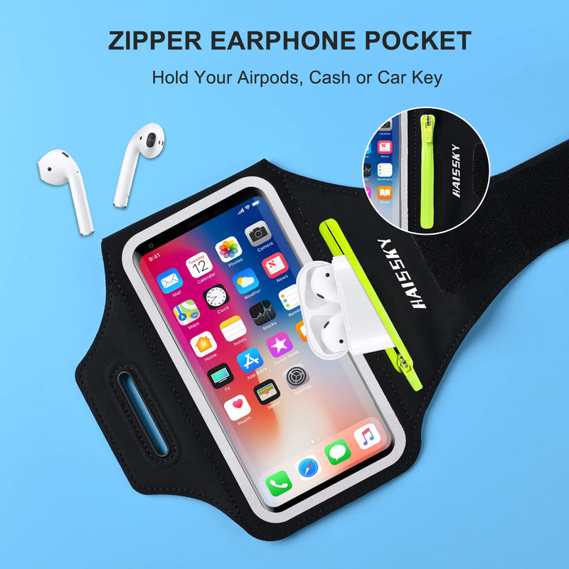 Phone Armband for Running Cell Phone Armband with Zipper Pocket for Earbuds Car Keys, Water Resistant Sport Arm Band for iPhone 14 13 12 11 Pro Galaxy S20 S30 Fit Up to 6.7'' with Phone Case