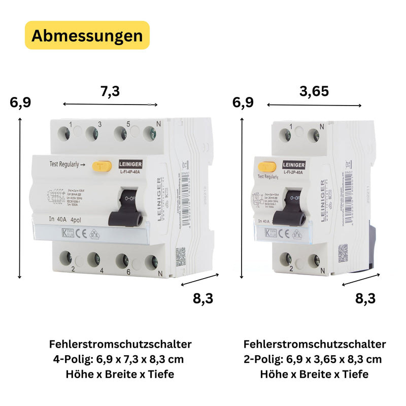 LEINIGER/residual current circuit breaker/residual current circuit breaker/FI switch/RCD / 2-pole / 4-pole / 25A / 40A / 63A / 30mA / Type A/VDE certified (4-pole 63A) 4-pole 63A