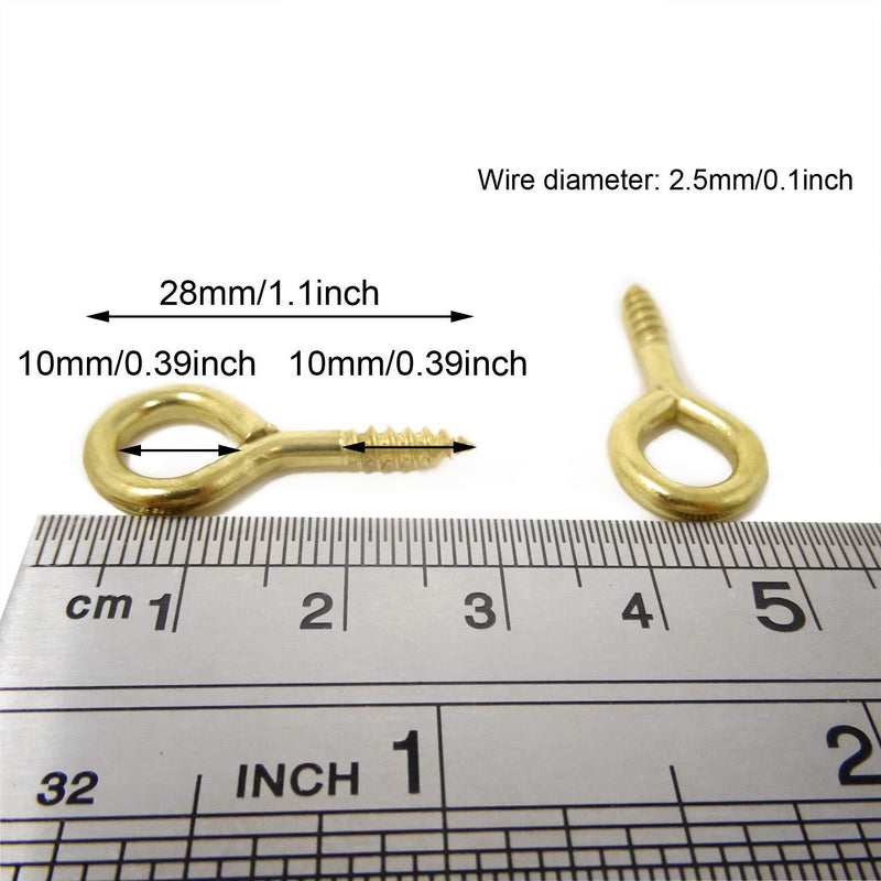 Honbay 100PCS 28mm(1.1 Inch) Nickel Plated Screw Eyes Pins Eye Bolt Hooks Eye Shape Screw Hooks Hanging Cup Hooks (Gold) Gold