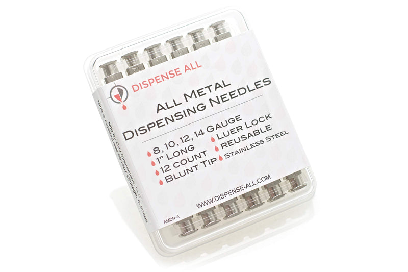 12 Pack - Dispensing Needle 1" - All Metal, Stainless Steel Blunt Tip Luer Lock 8, 10, 12, 14 Gauge (All Sizes)