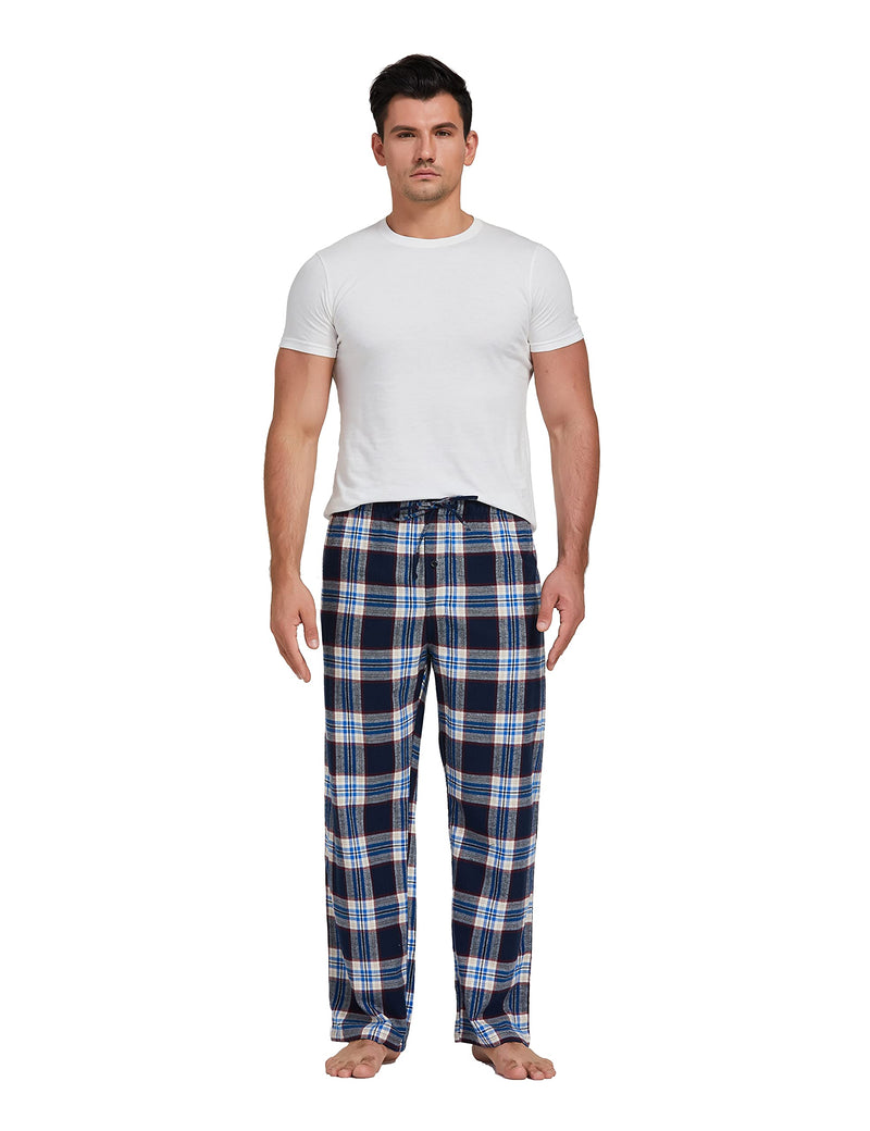 YINC Men's 100% Cotton Super Soft Flannel Pajama Pants Medium Navy White Tartan