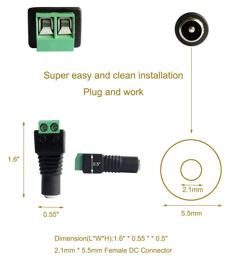 10 Male and 10 Female 12v DC Power Jack Adapter Connector for Led Strip CCTV Camera