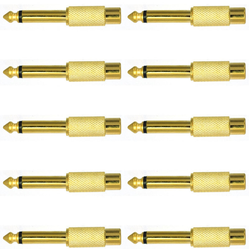 CESS 6.35mm 1/4inch Male Mono Plug to RCA Female Audio Adapter Connector - 6.35mm Mono Male to RCA Female (LW) (10 Pack)