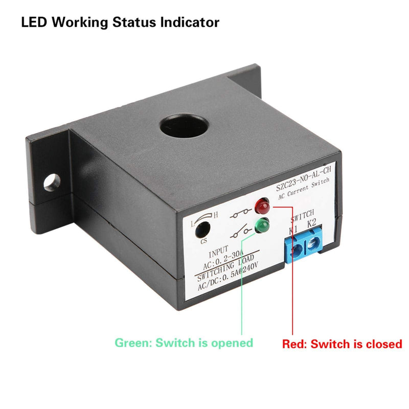Heayzoki Normally Open Current Sensing Switch Adjustable AC 0.2-30A SZC23-NO-AL-CH,Current Sensing Relay Switch,Self-Powered, No External Power Supply Required.