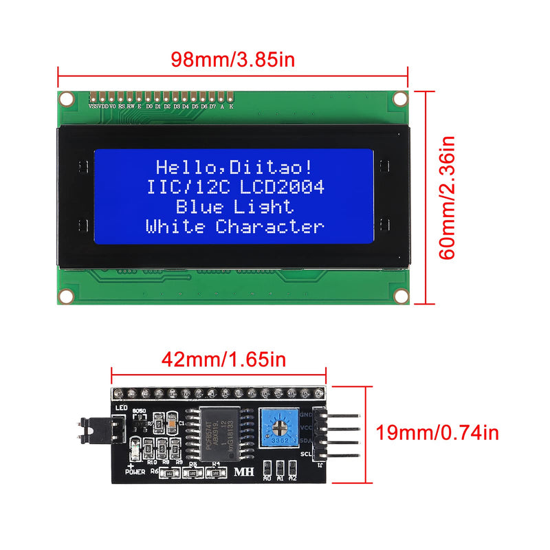 Diitao 2Set LCD 2004 Module,IIC I2C TWI Serial 20x4 LCD Module with I2C Interface Adapter Blue Backlight (20x4 I2C LCD) 20x4 I2C LCD