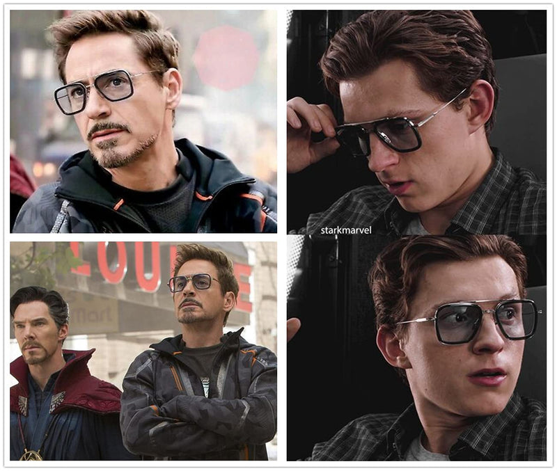 2 Pack Tony Stark Style Blue Light Blocking Glasses for Men Women, Iron Man and Spider-Man Metal Frame Eyeglasses 1 Pack: Black/Gold 55 Millimeters