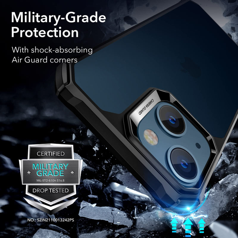 ESR Air Armor Case, Compatible with iPhone 13 Case, Military-Grade Drop Protection, Shock-Absorbing Corners, Yellowing-Resistant Hard Back, Scratch Resistant, Frosted Black