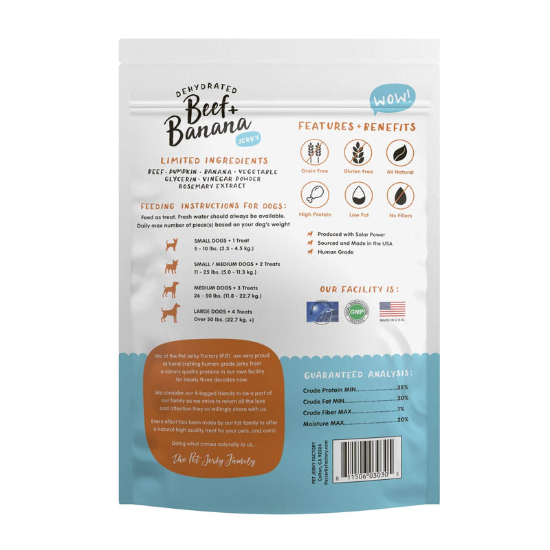 Pet Jerky Factory Premium Dog Treats | 100% Human Grade | Made in The USA | Grain Free | All Natural Beef & Banana 5 Ounce (Pack of 1)