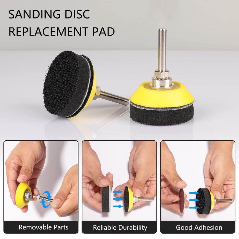 STEBRUAM 2 inch sanding disc pads, silk back, Velcro pad for sanding discs, 1/4 inch shaft, drill attachment, foam layer, buffer pad (4 pieces) Roloc disc pad holder