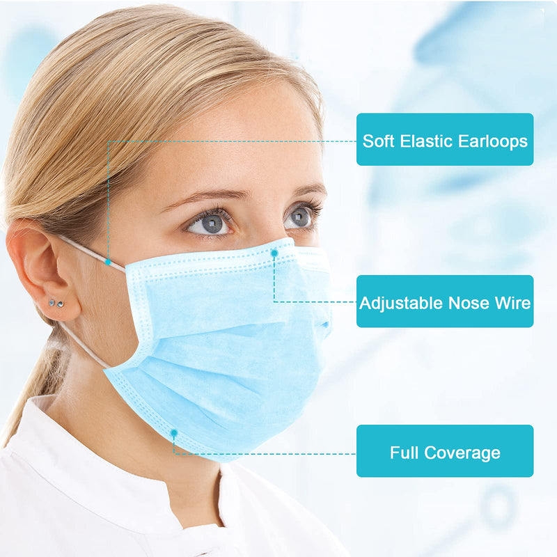 TomrickCare Adult Face Masks Disposable 50 PCS,3 Ply blue 50pcs