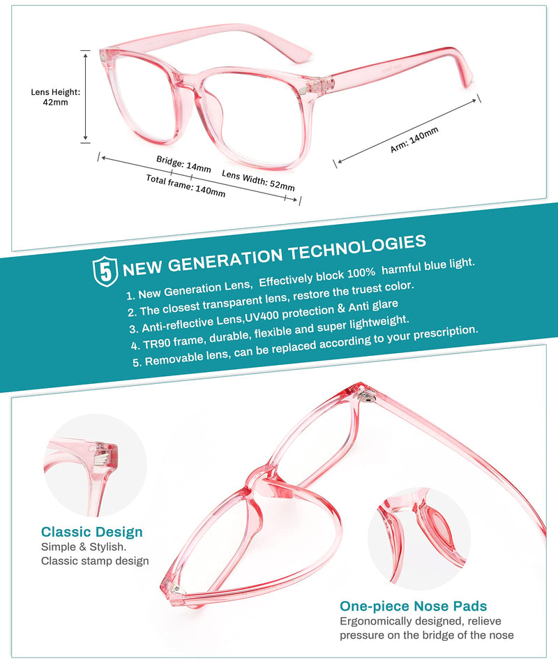 Gaoye 3-Pack Blue Light Blocking Glasses, Fashion Square Fake Nerd Eyewear Anti UV Ray Computer Gaming Eyeglasses Women/Men Leopard+transparent+pink