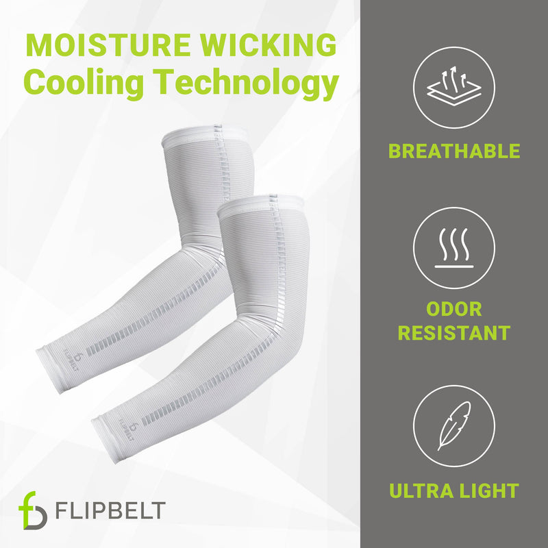 FlipBelt Arm Sleeves for Women and Men USA Company | UV Protection Elbow Brace for Women and Men | Cooling Arm Sleeves White Medium/Large