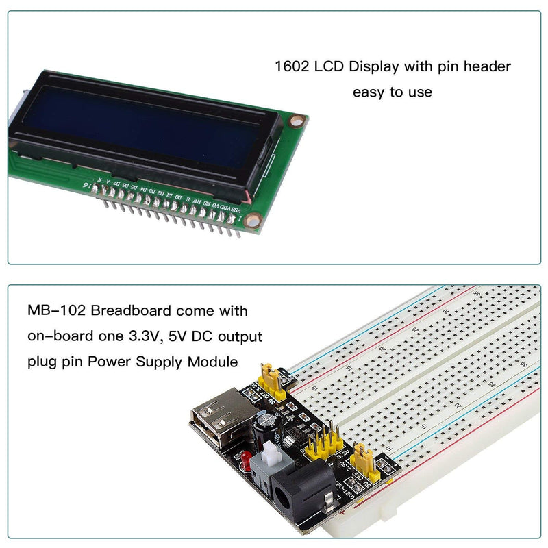 Smraza Super Starter Kit Project Kit with Breadboard, Power Supply, Jumper Wires, Resistors, LED, LCD 1602, Sensors, Detailed Tutorial for Project, Compatible with Arduino