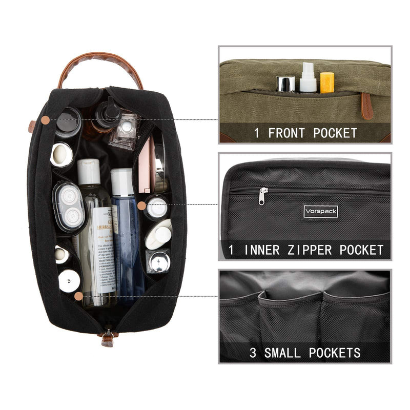 Vorspack Toiletry Bag Hanging Dopp Kit for Men Water Resistant Canvas Shaving Bag with Large Capacity for Travel - Army Green
