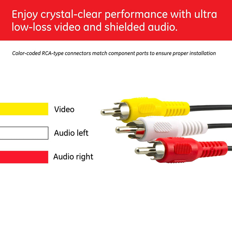 GE Composite Audio/ Video Cable, 6 ft. RCA Style Plugs 3-Male to 3-Male, Low Loss, for TV, VCR, DVD, Satellite, and Home Theater Receivers, 23216 6 Feet 1 Pack