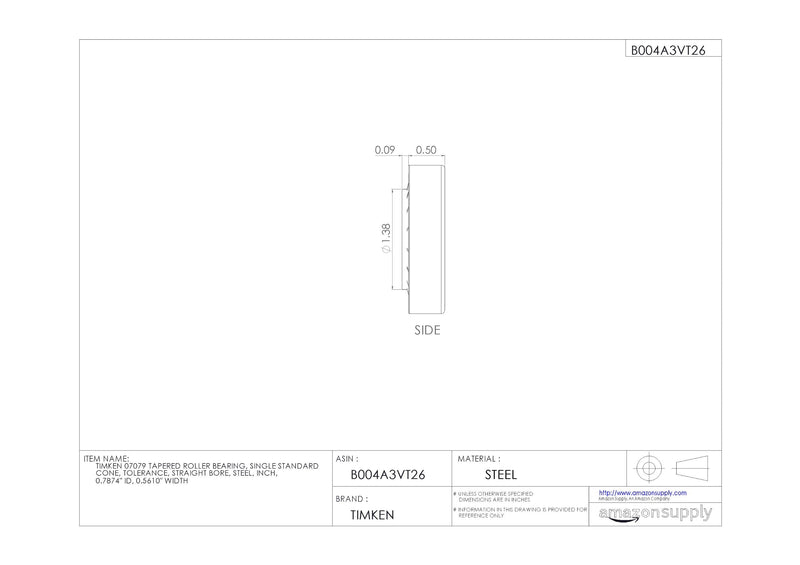 TIMKEN Tapered Bearing Cone, 0.060" Max Shaft Fillet Radius