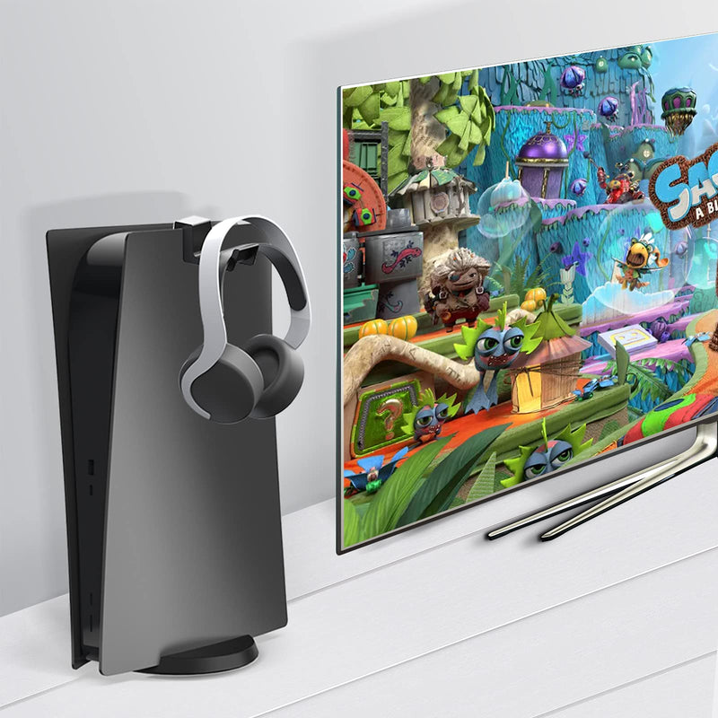 NexiGo PS5 Headphone Holder, [Minimalist Design] Mini Headphone Hanger with Supporting Bar, for Sony Playstation 5 Gaming Headset, Black