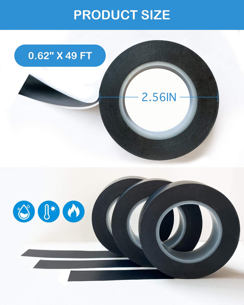 Wapodeai 3pcs Electrical Tape, Premium Black Electrical Tape, Flame Retardant Indoor Outdoor High Temperature Resistance Electric Tape, 0.62 in X 50 ft.