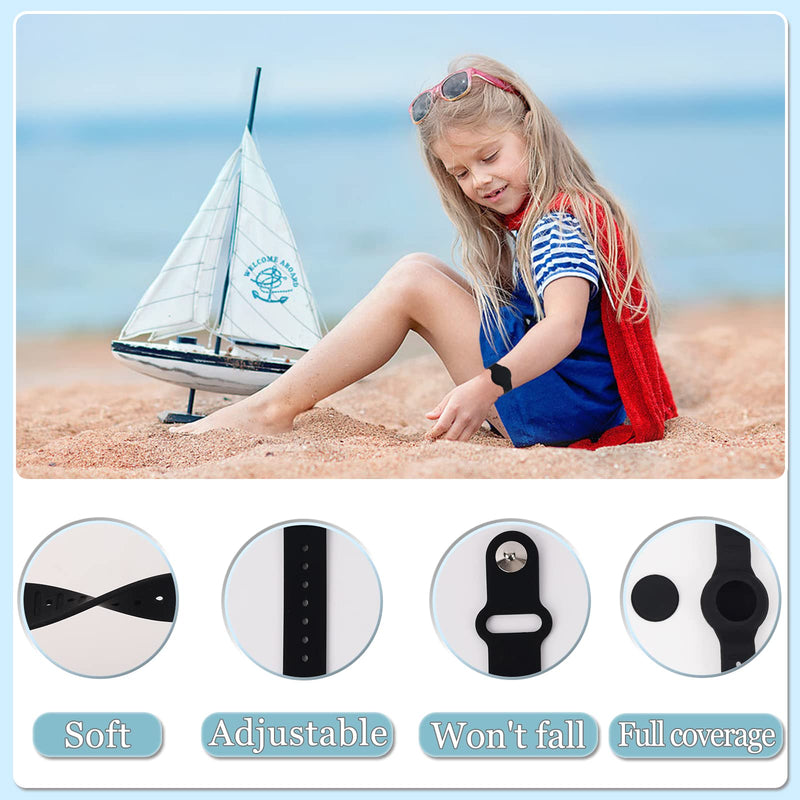 Kids Waterproof Airtag Bracelet Compatible with Apple AirTag, Hidden Silicon Protective Case for Air Tag GPS Tracker Holder, Adjustable Anti-Lost Watch Band for Toddler Child (Black) Black