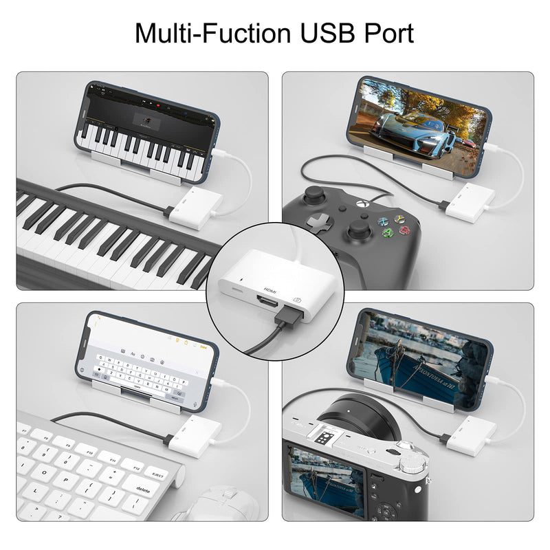 HDMI Adapter, 3 in 1 USB Camera Adapter with 1080P Digital AV HDMI Adapter + Charging Splitter, Support USB Flash Drive, MIDI Keyboard, Mouse, Ethernet Adapter
